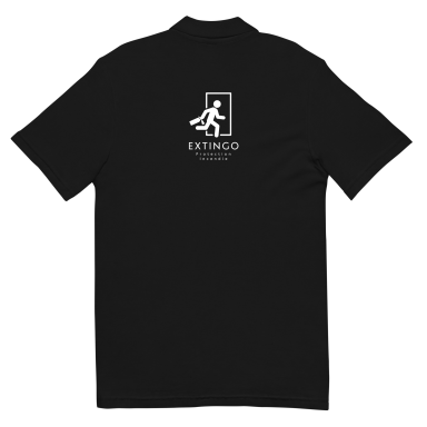 T-shirt noir avec le logo stylisé d'Extinco au dos.